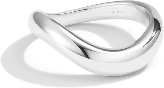 NOKMIT Chunky Wavy Dome Rings for Women, 14K Gold Filled Thick Curved Band | Statement Bold Wave Band | Stackable Thumb Ring | Hypoallergenic & Non-tarnish | Comfort Fit Size 6-10