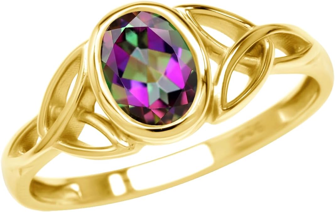 Silvershake 7x5MM Oval Shape Birthstone Gemstone White Gold Plated or 18K Yellow Gold Plated 925 Sterling Silver Triquetra Trinity Celtic Knot Solitaire Ring Jewelry for Women