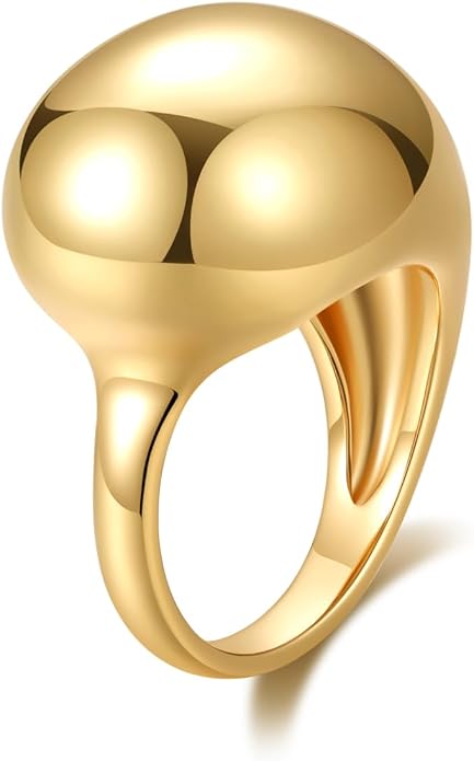 14K Gold Plated Chunky Domed Statement Ring for Women | Lightweight Trendy Rings | Thick Statement Jewelry