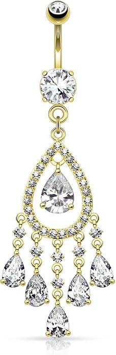 Pierced Owl - Tear Drop Chandelier CZ Crystal Deluxe Dangling Belly Button Ring