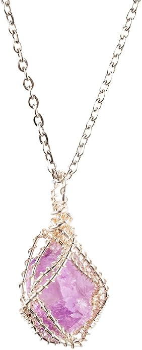 YGLINE Natural Raw Stone Healing Crystal Necklace Wire Wrapped Pendant for Womens Ladies
