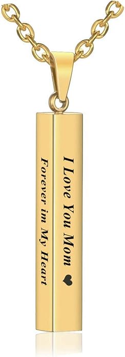 Jovivi Personalized Custom Name Men Women 4 Sided Vertical Bar Pendant Necklace Engraved Words Stainless Steel Nameplate Necklace for Mothers Day/Valentines Day Gifts