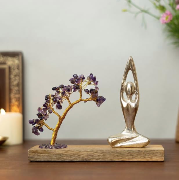 RITUALISTIC Namaste Amethyst Quartz Crystal Tree of Life Handcrafted Feng Shui Gemstone Bonsai Tree Home Decor Items Wealth & Luck Showpiece Decorative Gifts for Vastu, Valentine's Day Gifts Items