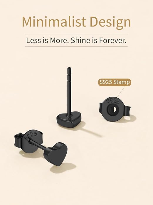 FindChic Hypoallergenic Sterling Silver Small Bar/Heart/Dot/Triangle/Butterfly/Lightning Studs Earrings Minimalist Geometric Jewelry Valentine Gifts for Women Men Girls, with Gift Box