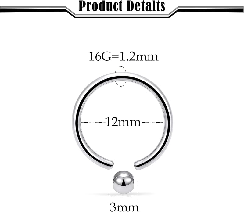20G-2G ASTM F136 Titanium Septum Rings Nose Ring Hoops Circular Barbell Helix Snug Tragus Rook Daith Cartilage Earring Sneke Bites Lip Ring Hoop Smiley Piercing Jewelry for Women Men 6mm-19mm
