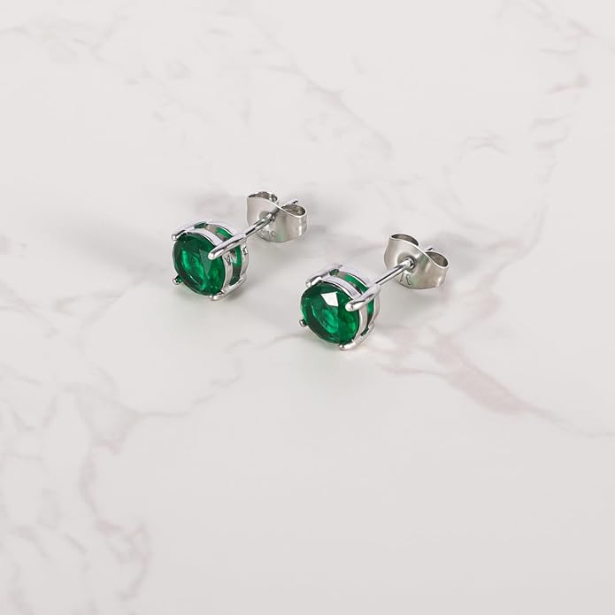 12 Pairs Surgical Stainless Steel Round Birthstone Multi Colored Cubic Zirconia Stud Earrings Set