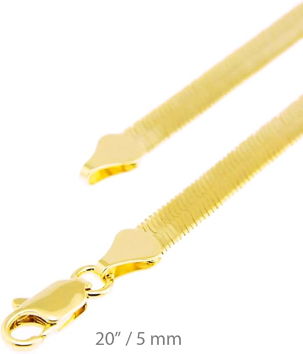 Men's Women's Flat Flexible Shine Herringbone Chain Necklace 14kt Gold Plated sized 20"