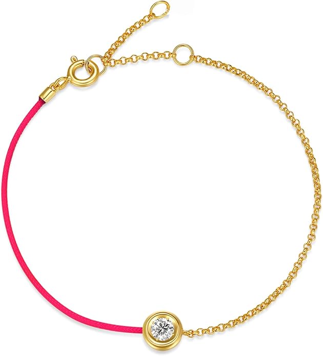 MISS mimi 18K Gold Plated Moissanite Bracelet for Women, 925 Sterling Silver Bezel Set Dainty Cord Jewelry, Adjustable Layering Friendship Gift