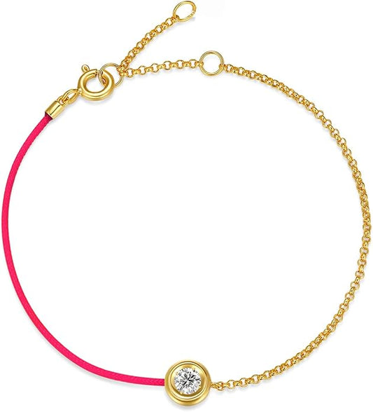 MISS mimi 18K Gold Plated Moissanite Bracelet for Women, 925 Sterling Silver Bezel Set Dainty Cord Jewelry, Adjustable Layering Friendship Gift