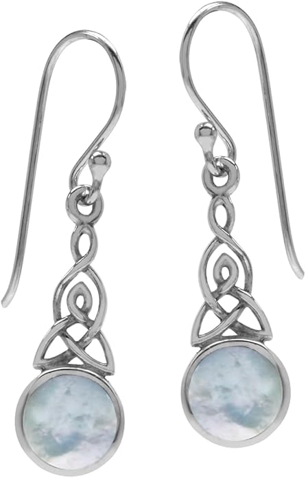 Silvershake 6MM Round Shape Inlay White Gold Plated or Yellow Gold Plated 925 Sterling Silver Triquetra Celtic Knot Dangle Leverback or Hook Earrings Jewelry for Women