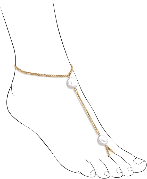 Dainty Anklet for Women Trendy Boho Waterproof Link Chain Gold Pearl CZ Stainless Steel Ankle Chain Adjustable Foot Minimalist Summer Jewelry Gift for Women