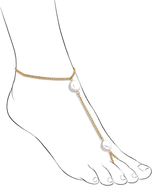 Dainty Anklet for Women Trendy Boho Waterproof Link Chain Gold Pearl CZ Stainless Steel Ankle Chain Adjustable Foot Minimalist Summer Jewelry Gift for Women