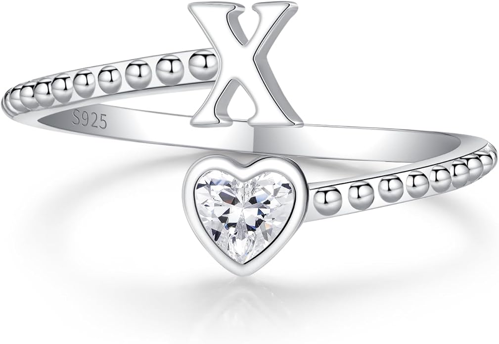 Step Forward 925 Sterling Silver Adjustable Initial Ring for Women | Non Tarnish Letter Rings for Lady | Alphabet Heart Thumb Rings | Capital Letter Jewelry Gifts
