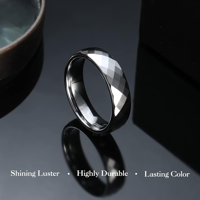 King Will Tungsten Carbide Wedding Ring for Men Women Promise Ring for Couple 2mm/4mm/6mm Black/Silver/Gold/Rose Gold Multi-faceted Shining Luster High Polished Wedding Band Comfort Fit