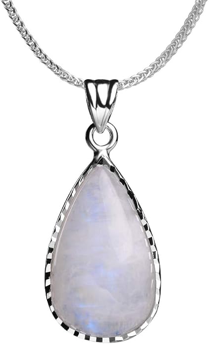 iSTONE 925 Sterling Silver Natural Crytral for Womens Pendant Necklace, Gemstone Birthstone with 17.8" Silver Chain Ladies