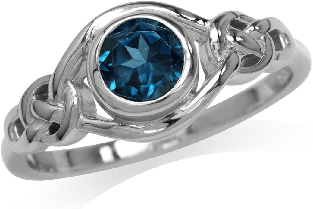 Silvershake Birthstone Gemstones White Gold Plated 925 Sterling Silver Irish Celtic Knot Engagement or Promise Solitaire Ring Jewelry for Women
