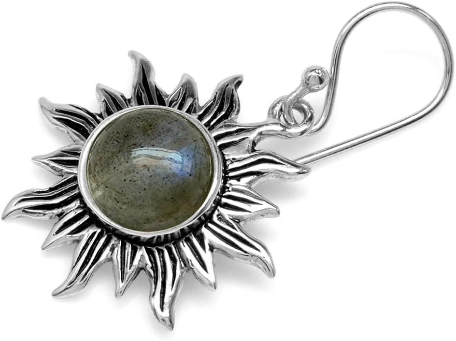 Silvershake 8mm Round Shape 925 Sterling Silver Sun Ray Inspired Dangle Hook Earrings