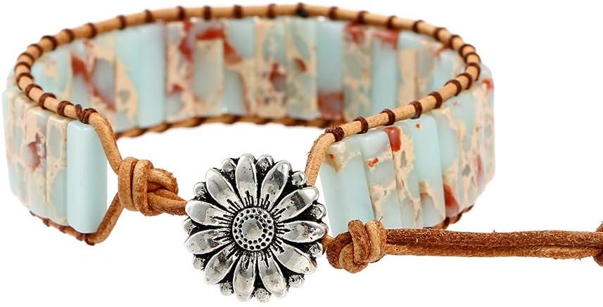 Plumiss Women Boho Handmade Natural Stone Crystal Leather Bead Wrap Bracelets Collection