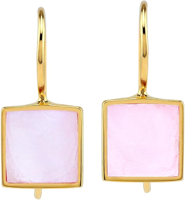 Silvershake 9MM Square Shape Stone Inlay White Gold Plated or 18K Gold Plated 925 Sterling Silver Basic Hook Closure Earrings Jewelry for Women