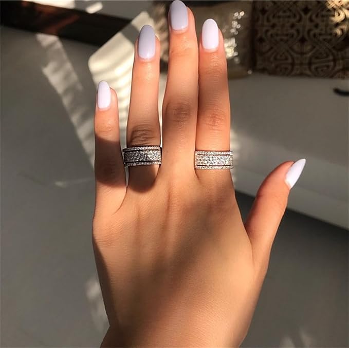 925 Sterling Silver Shiny Full Diamond Ring Cubic Zirconia Rings CZ Diamond Multi Row Ring Eternity Engagement Wedding Band Ring for Women (US Code 6)