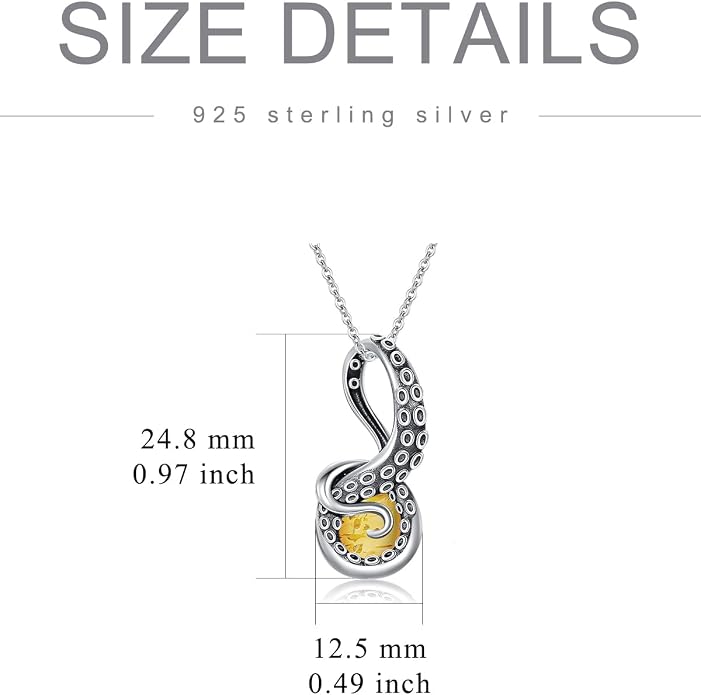 Octopus Tentacles Necklace with Gemston 925 Sterling Silver Octopus Pendant for Women Ocean Jewelry Gift for Women