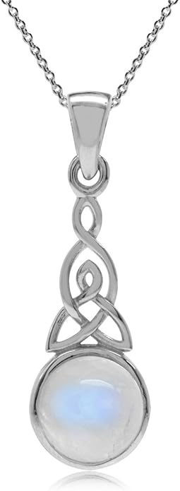 Silvershake 8MM Round Shape Gemstone White Gold Plated or Yellow Gold Plated 925 Sterling Silver Triquetra Celtic Knot Pendant or Pendant with 18 Inches Chain Necklace Jewelry for Women