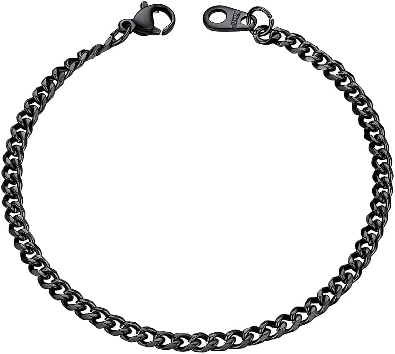 U7 Link Bracelets for Men, Cuban Link/Rope/Watch Band Solid Bracelet, Silver Black Gold Color Wrist Bracelet 3/6/9/12/15mm Width, 6.5/7.5/8.3 Inch Length, Hand Chain Jewelry for Mens Women