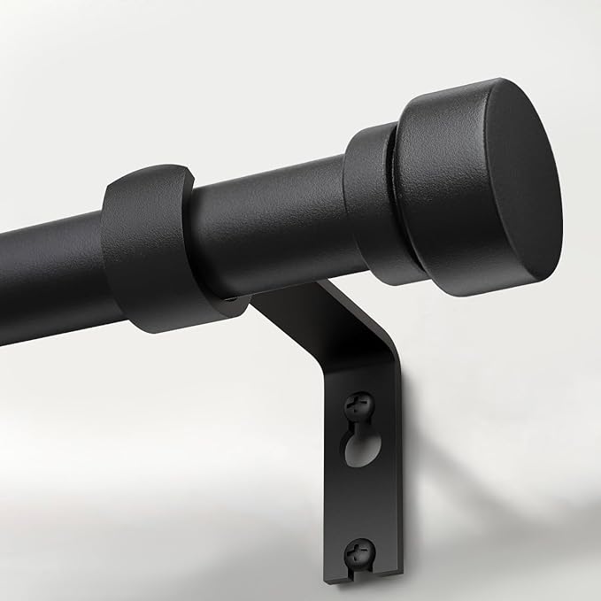 Lootkell Modern Matte Black Curtain Rods for Windows 48 to 84 Adjustable Length Heavy Duty 1" Diameter Window Curtain Rod with Solid Metal Finials for Outdoor Farmhouse Bedroom Kitchen Living Room