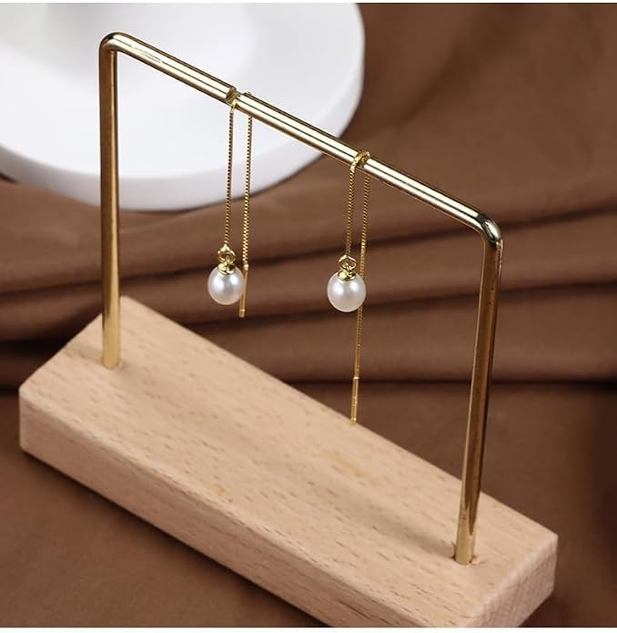 JaruJaru Vermeil Chain Freshwater Pearl Earrings for Women, Gold Threader Earrings, Gold plated on S925 Sterling Silver, Hypoallergenic Thread Through Dangle Earrings