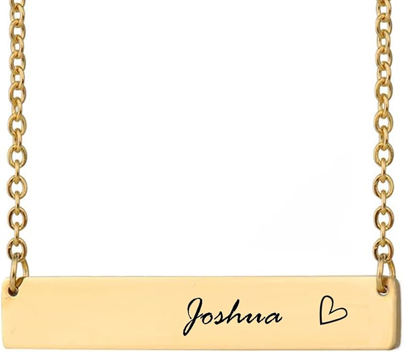 HUAN XUN Custom Bar Necklace Personalized Engraved Name Bar Necklace for Women Customized Stainless Steel Heart Pendant Bar Jewelry Gift for Her Mother Day Christmas