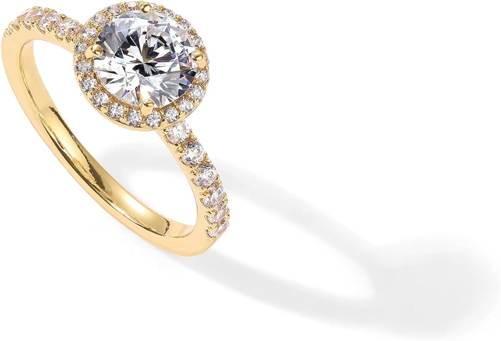 PAVOI 14K Gold Plated Halo Ring | Heart Ring for Women | Square Round Valentines Day Love Promise Rings for Her