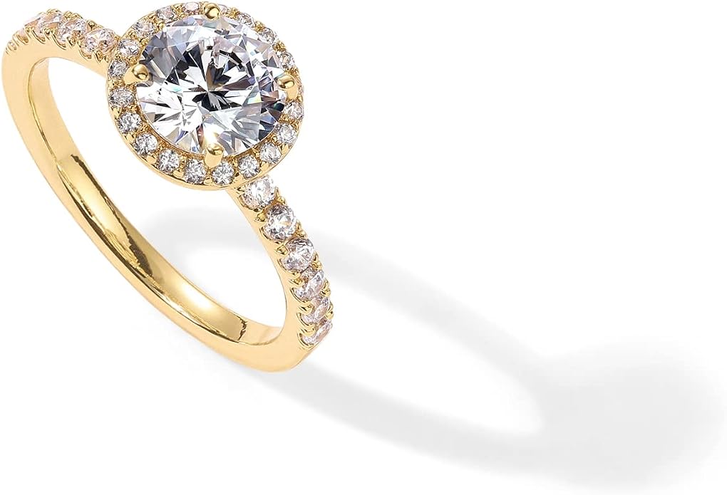 PAVOI 14K Gold Plated Halo Ring | Heart Ring for Women | Square Round Valentines Day Love Promise Rings for Her