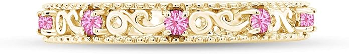 Jewel Zone US Filigree Eternity Wedding Band Ring for Women, Round Cut Simulated Gemstone Stackable Promise Ring in 14K Gold Plated 925 Sterling Silver Band Width 3.5mm – Elegant Jewelry for Her