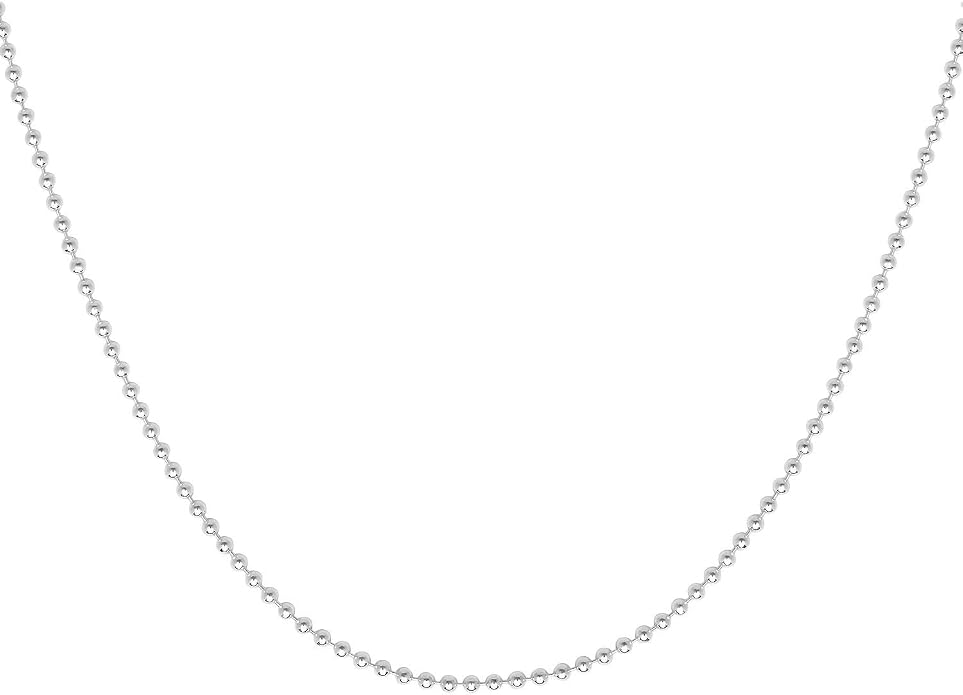 Verona Jewelers 925 Sterling Silver Italian 1.5MM, 2MM,3MM,4MM,5MM Silver Bead Ball Chain Necklace, Sterling Silver Bead Necklace, Italian Bead Necklace, Solid Dog Tag Chain Army Necklace