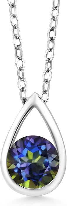 Gem Stone King Teardrop Pendant Necklace For Women | 5MM Round Gemstone Birthstone | 925 Sterling Silver | With 18 Inch Silver Chain | Fine Jewelry Gift for Her Mom Women Wife