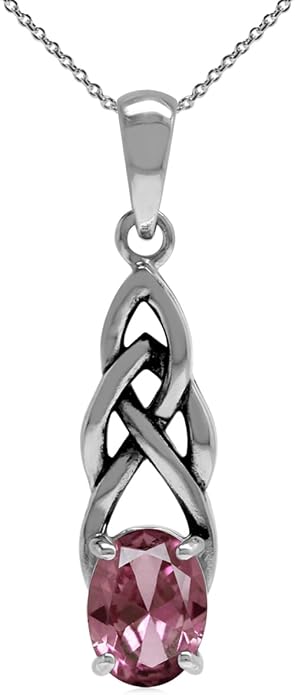 Silvershake 8X6mm Oval Shape Birthstone Gemstone Antique Finishing or Yellow Gold Plated 925 Sterling Silver Celtic Knot Weave Solitaire Pendant or Pendant with 18 Inch Chain Necklace Jewelry for Women
