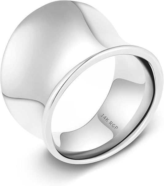Wide Statement Band Rings for Women and Men，High 14K Gold Plated Polish Large Thumb Index Full Finger Rinds Size 6-11（Gold and Silver）