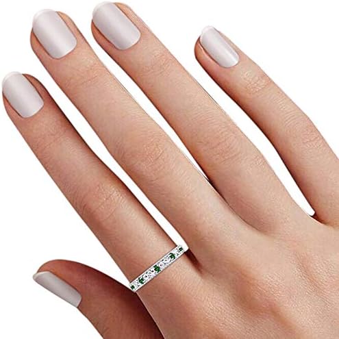 Jewel Zone US Filigree Eternity Wedding Band Ring for Women, Round Cut Simulated Gemstone Stackable Promise Ring in 14K Gold Plated 925 Sterling Silver Band Width 3.5mm – Elegant Jewelry for Her