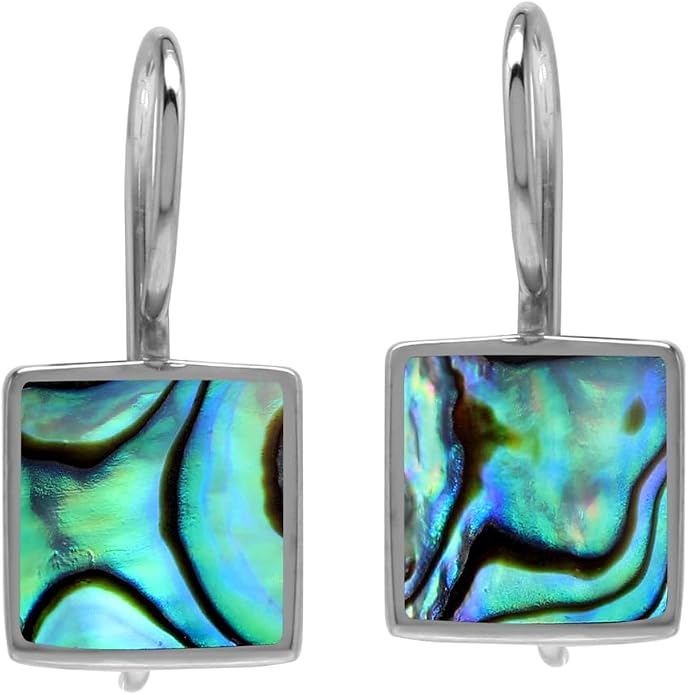 Silvershake 9MM Square Shape Stone Inlay White Gold Plated or 18K Gold Plated 925 Sterling Silver Basic Hook Closure Earrings Jewelry for Women