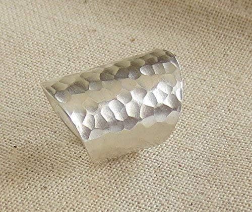 Hammered Shiny Handmade Sterling Silver Large Long Boho Statement Ring, Wide Band Wrap Adjustable to Sizes 6-12,Also as Thumb Ring, Gift for Her