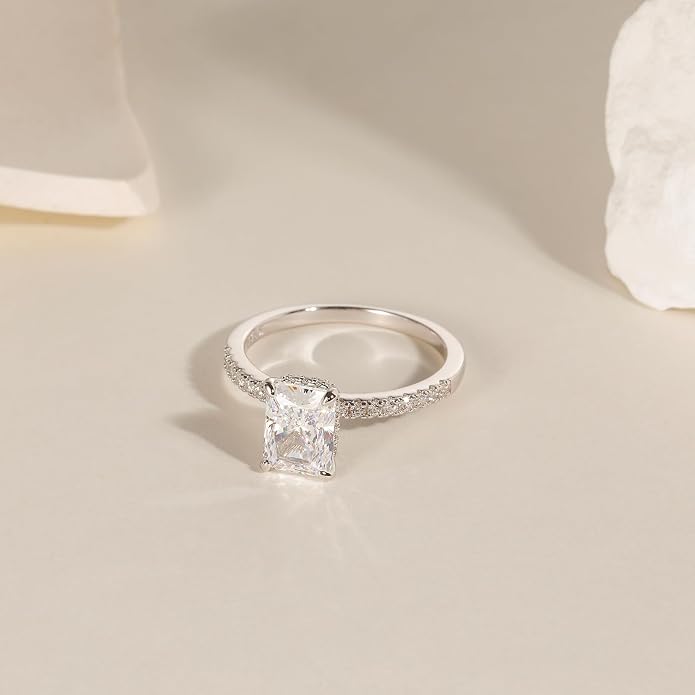 EAMTI 1/2/3/4CT 925 Sterling Silver Engagement Rings Radiant Cut Solitaire Cubic Zirconia CZ Wedding Promise Rings for Her Wedding Bands for Women Size 3-11