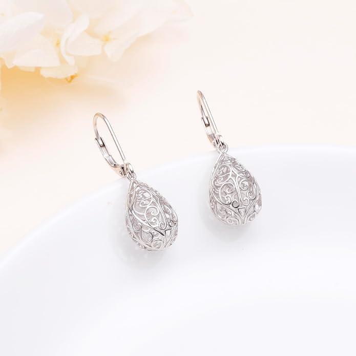 925 Sterling Silver Filigree Dangle Drop Earrings Daisy/Lotus/Rose Flower/Moonstone Leverback Teardrop Earrings for Women Infinity Celtic Knot Daisy Lotus Jewelry for Mothers Day