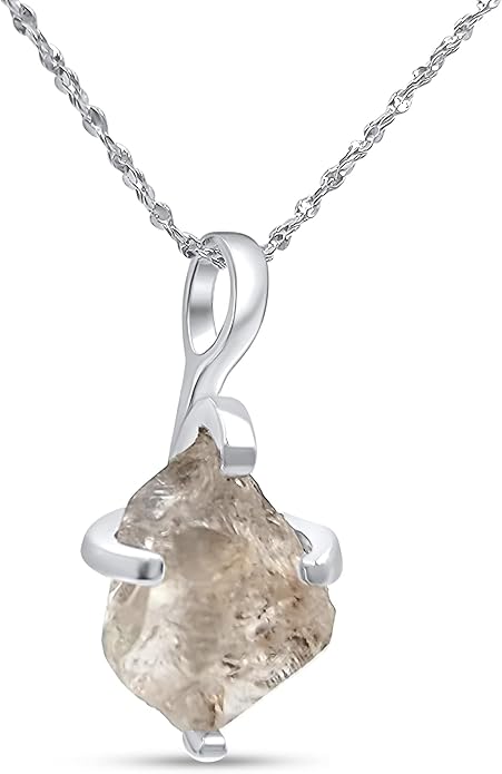 Natural raw gemstone pendant chain necklace with white gold over 925 solid sterling silver, birthstone dainty solitaire gift for her, uniquelan jewelry
