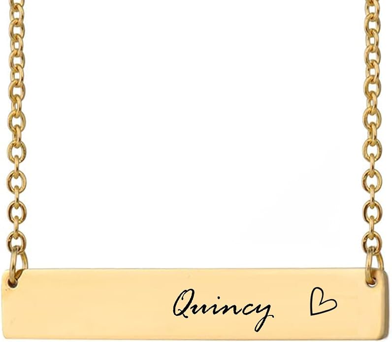 HUAN XUN Custom Bar Necklace Personalized Engraved Name Bar Necklace for Women Customized Stainless Steel Heart Pendant Bar Jewelry Gift for Her Mother Day Christmas
