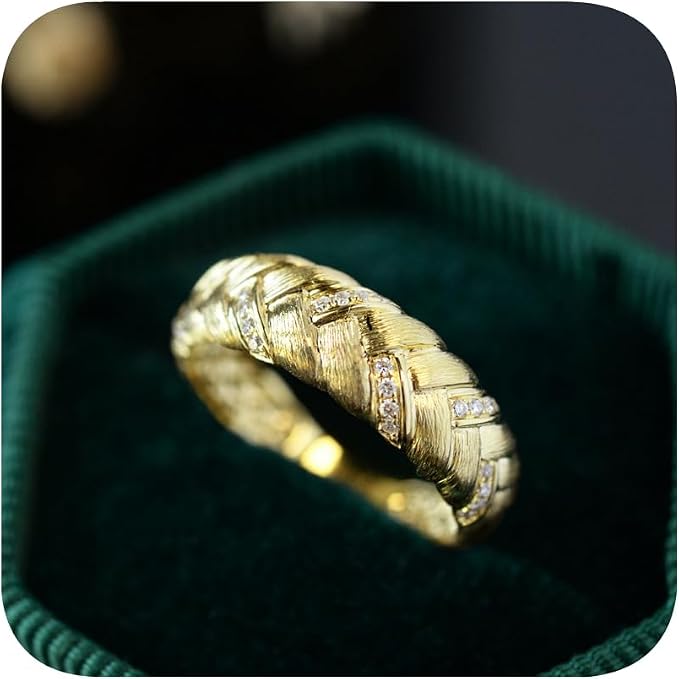 14K Gold Plated 7MM Wide Band Croissant Dome Ring Twisted Braided Gold Plated Ring Chunky Signet Ring for Women Size 10#