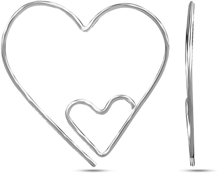 LeCalla 925 Sterling Silver Threader Earrings for Women | Handmade Wire Boho Hoops & Drop Earrings in Spiral, Heart, Bar Designs | Lightweight Pull Through Earring Jewelry Gift for Birthday, Anniversary