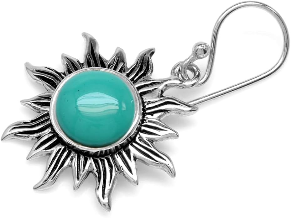 Silvershake 8mm Round Shape 925 Sterling Silver Sun Ray Inspired Dangle Hook Earrings