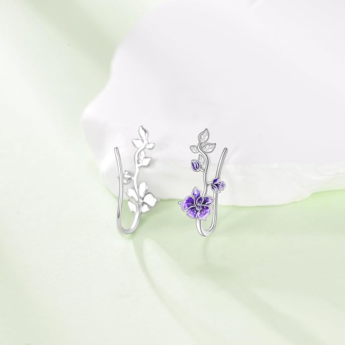 leaf/cherry blossom/purple orchid/celtic knot earrings Ear Climber Crawler Cuff Sterling Silver Wrap Earrings for Women