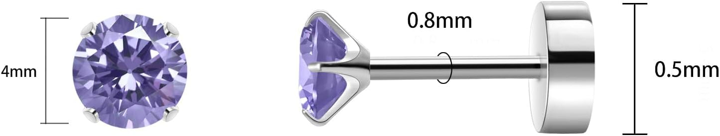 Titanium Earrings for Women Stud Earrings Cubic Zirconia Dainty Screw Flat Back Hypoallergenic Earrings for Women for Multiple Cartilage Helix Conch Tragus Piercing Jewelry for Sensitive Ears