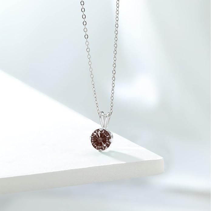 Gem Stone King 7MM Round Gemstone Birthstone Pendant Necklace For Women | 925 Sterling Silver | With 18 Inch Silver Chain | Fine Jewelry Gifts for Women Her Mom Wife